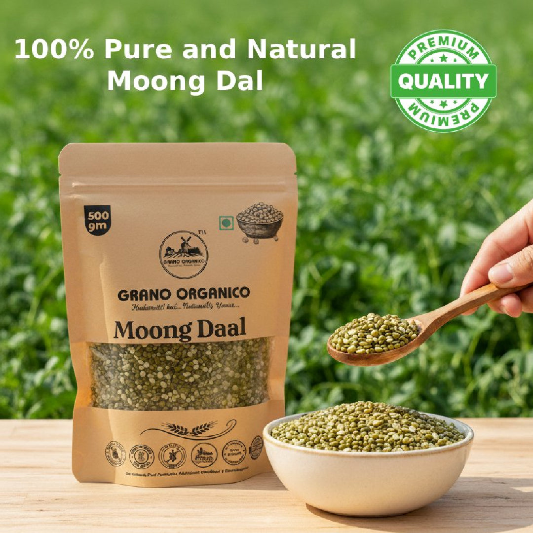 Grano Organico Premium Green Moong Dal (Green Gram Split) | Unpolished & Chemical Free