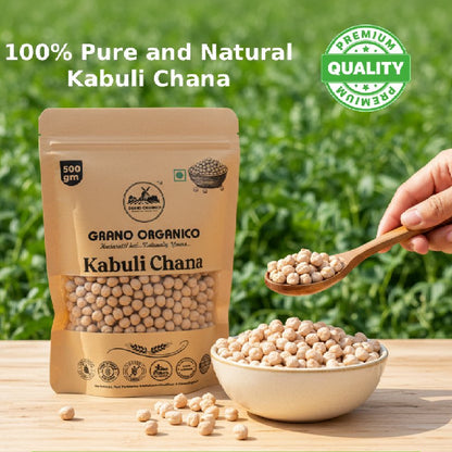 Grano Organico Premium Kabuli Chana (White Chickpeas) | Unpolished & Chemical Free