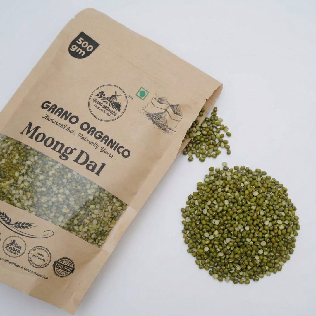 Grano Organico Premium Green Moong Dal (Green Gram Split) | Unpolished & Chemical Free