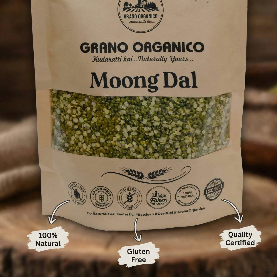 Grano Organico Premium Green Moong Dal (Green Gram Split) | Unpolished & Chemical Free
