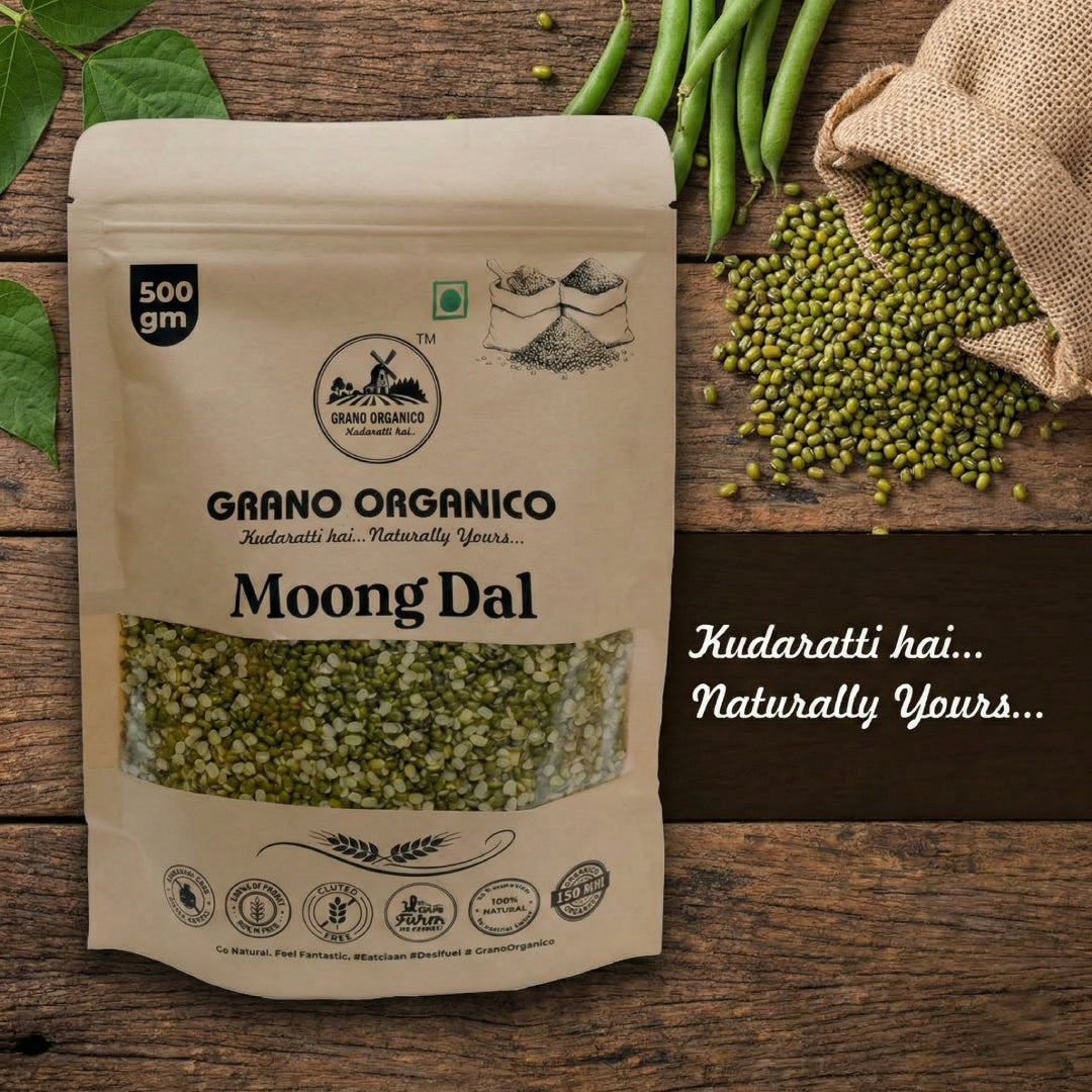Grano Organico Premium Green Moong Dal (Green Gram Split) | Unpolished & Chemical Free