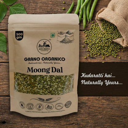 Grano Organico Premium Green Moong Dal (Green Gram Split) | Unpolished & Chemical Free