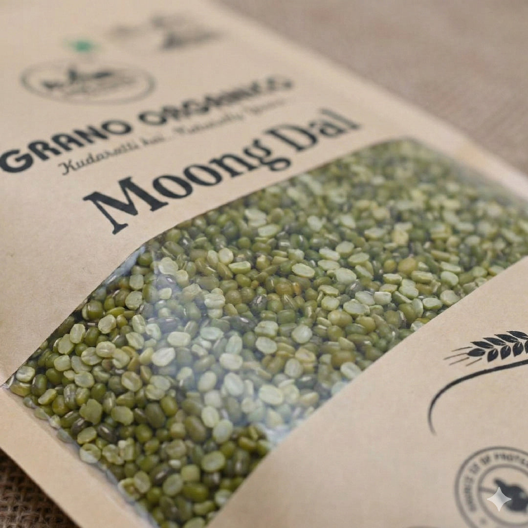Grano Organico Premium Green Moong Dal (Green Gram Split) | Unpolished & Chemical Free