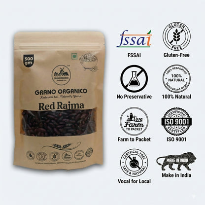 Grano Organico Premium Red Rajma (Kidney Beans) | Unpolished & Chemical Free