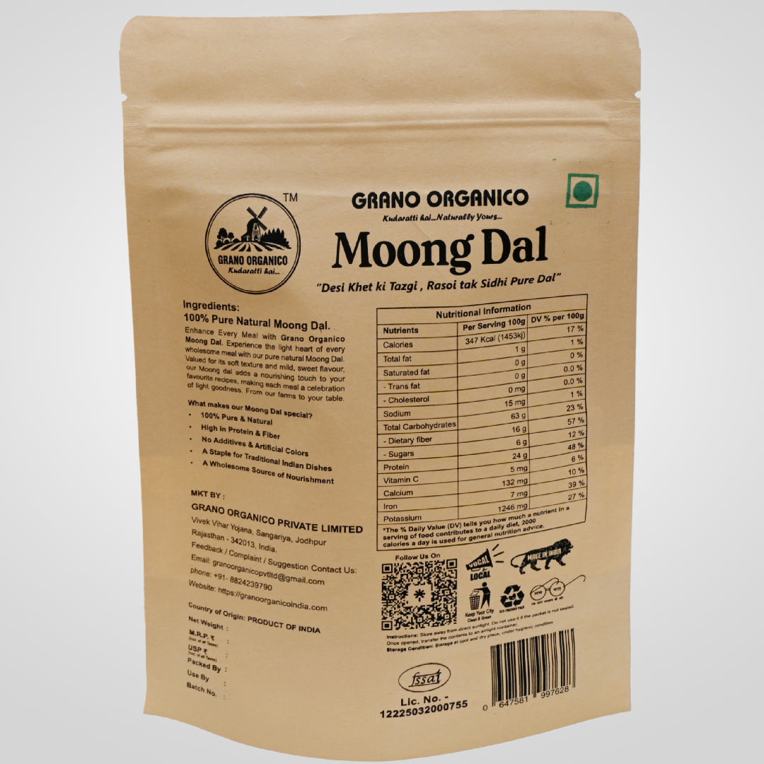 Grano Organico Premium Green Moong Dal (Green Gram Split) | Unpolished & Chemical Free