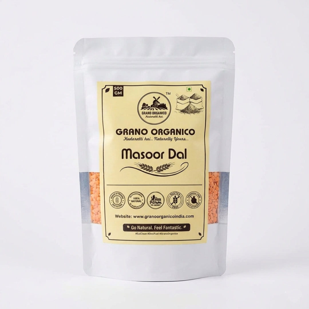 Grano Organico Premium Masoor Dal (Split Red Lentils) | Unpolished, Protein-Rich & Chemical-Free
