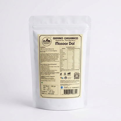 Grano Organico Premium Masoor Dal (Split Red Lentils) | Unpolished, Protein-Rich & Chemical-Free