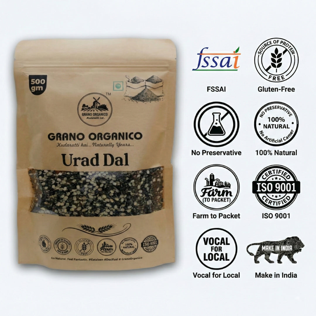 Grano Organico Urad Dal Chilka (Split Black Gram) | Unpolished & High Protein