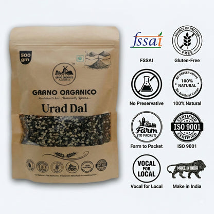 Grano Organico Urad Dal Chilka (Split Black Gram) | Unpolished & High Protein