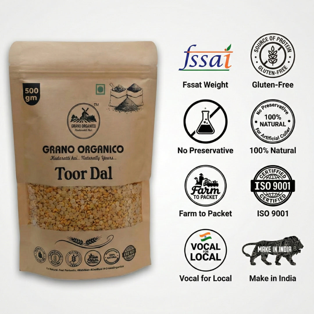 Grano Organico Premium Toor Dal (Arhar) | Unpolished & Chemical Free