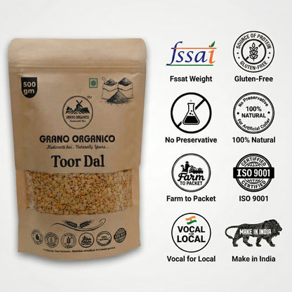 Grano Organico Premium Toor Dal (Arhar) | Unpolished & Chemical Free