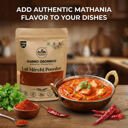 Grano Organico Mathania Lal Mirchi Powder (Red Chili) | Vibrant Color & Organic