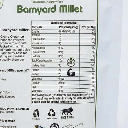 Grano Organico Premium Barnyard Millet (Sanwa/Jhangora) | Organic, Chemical & Pesticide Free