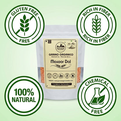Grano Organico Premium Masoor Dal (Split Red Lentils) | Unpolished, Protein-Rich & Chemical-Free