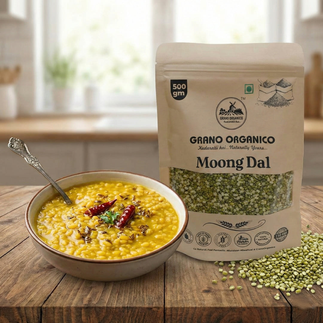 Grano Organico Premium Green Moong Dal (Green Gram Split) | Unpolished & Chemical Free
