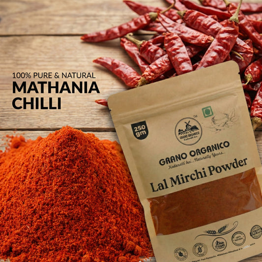 Grano Organico Mathania Lal Mirchi Powder (Red Chili) | Vibrant Color & Organic