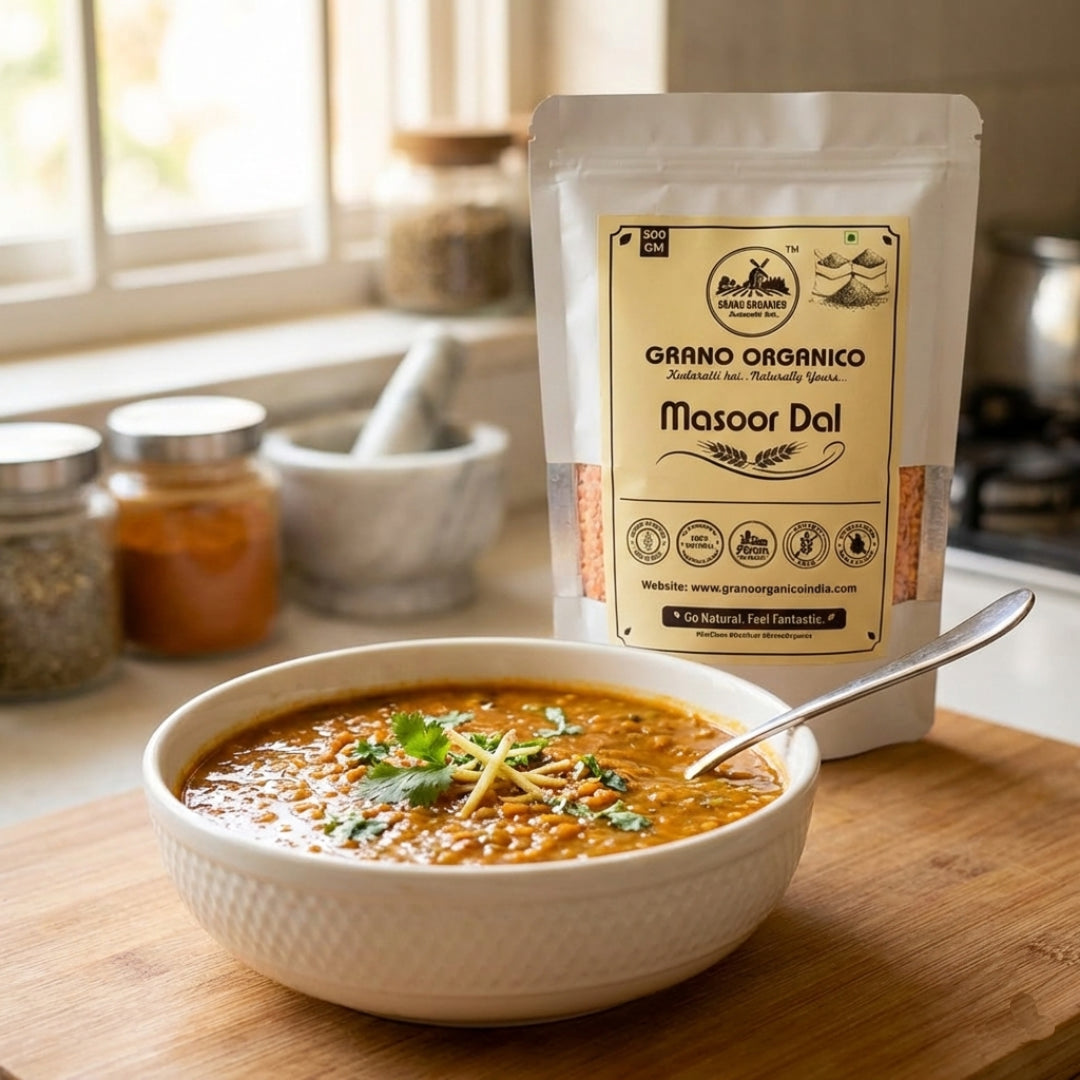 Grano Organico Premium Masoor Dal (Split Red Lentils) | Unpolished, Protein-Rich & Chemical-Free
