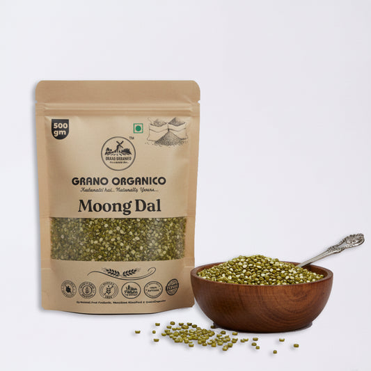 Grano Organico Premium Green Moong Dal (Green Gram Split) | Unpolished & Chemical Free